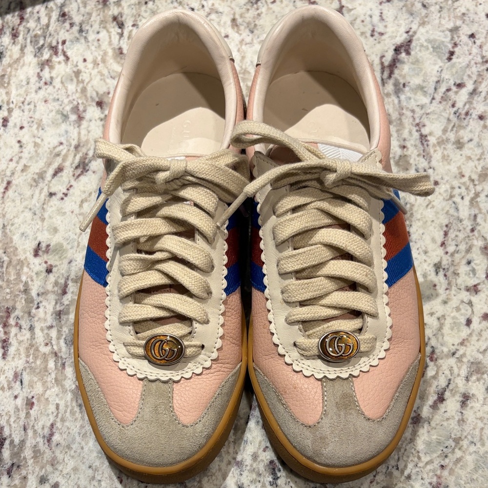 Gucci Pink and Beige Lace-Up Sneakers